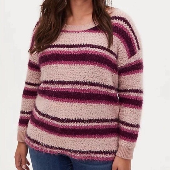 torrid Sweaters - Torrid Pink Striped Fuzzy Drop Shoulder Sweater - Size 2 (18/20)